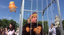 Demonstrator in Trump mask and gorilla suit among protesters outside Parliament