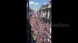 Aerial view shows thousands at anti-Trump women's march