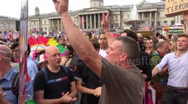 Protesters drive lone Trump supporter out of Trafalgar Square by chanting ‘Racist people got to go’