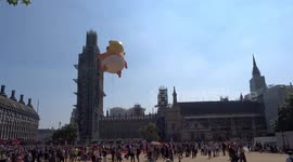 Parliament Square with Trump Baby Blimp in the air facing the Houses of Parliament