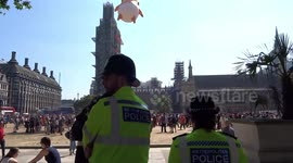 Police are watching Trump Baby Blimp in Parliament Square to make sure it does not fly away