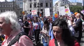 Anti trump protesters heading down Whitehall from Trafalgar Square towards Westminster for a demo to protest Donald Trumps visit to the UK by jim connor