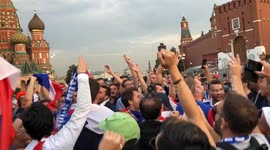 France fans sing and dance to cheer for World Cup Final