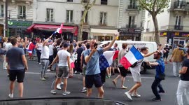 Paris French fans  begin to flood the streets blocking traffic after France wins the World Cup 2018!