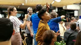 Sports Fans at French Bar Baubird in Lower Manhattan cheer for World Cup Champion France