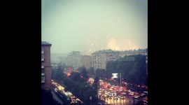 Fireworks burst over Luzhniki Stadium as storm strikes Moscow