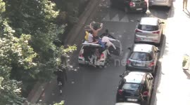 French fans spill out of car after World Cup victory