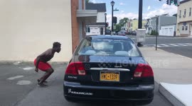 Jumping on top of a car