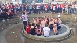 Croatian fans in Zagreb fountain after the Worldcup final