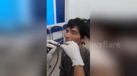 Stomach-churning moment live leech is removed from man's nose