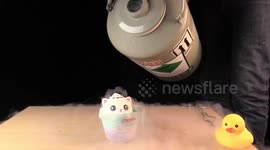 Japanese soft squishy toy in Liquid Nitrogen and smashed with hammer