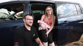 Birth captured on dash-cam shows moment baby is delivered in hospital car park