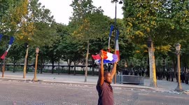 Streetfight during paris celebration of victory world cup soccer football with police assault
