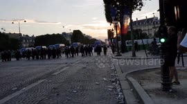 Streetfight with police assault in Paris during celebration of victory world cup