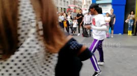 UK street dance busking at Oxford Street, London, UK