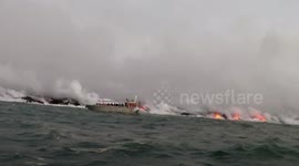 Footage of lava bomb aftermath at the Kapoho lava ocean entry in Hawaii