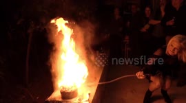 Fire ball erupts from cake at Science Teachers 50th birthday party