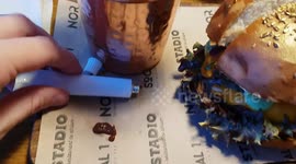 Weird Food BBQ Sauce in Tube & Golden Burger