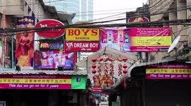 STOCK FOOTAGE: Early Morning Walk Along Patpong Gay Street In Bangkok