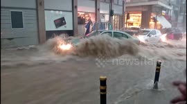 Drivers stranded in flash floods as severe storm hits northern Greece