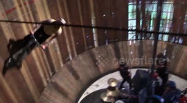 Terrifying moment band plays during Wall of Death motorbike stunt