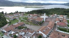 guatavita town colombia drone aerial shoot