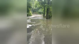 Flood waters wash out road in Pennsylvania