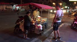 Modified street food cart with a baby inside