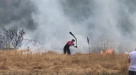 Firefighters battle blaze on London's Wanstead Flats