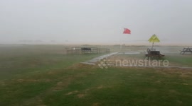 ‘Now that’s some rain!’: UK filmer blasted with high winds and sideways rain