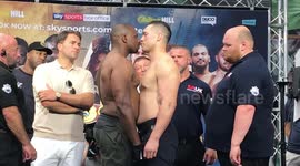 Intense! Whyte and Parker weigh-in ahead of tonight's heavyweight showdown