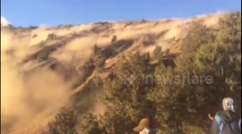 SECONDS OF CLIMBERS CHASED BY CRACKS IN THE MOUNTAIN RINJANI  EARTHQUAKE