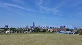 Sun shining over Chicago skyline