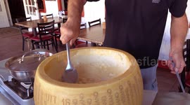 Amazing spaghetti cooked in 85kg cheese wheel