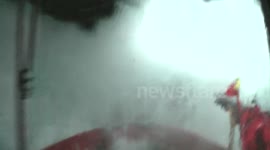 Scary scene as massive North Sea waves strike ship at night time