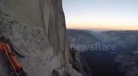 Climbers watch Base Jumpers at Yosemite Park