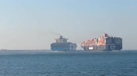 Watch the dramatic moment two massive container ships collide in Egypt's Suez Canal