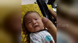 Baby stops crying when he is given his own medicine