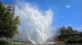 Water pipe bursts in Russia, spraying colossal fountain into sky