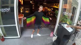 Former TV star Harry Derbridge dons bright outfit in rare appearance