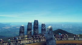 Stunning drone footage of Vietnam's daring Golden Bridge, held up by two giant hands
