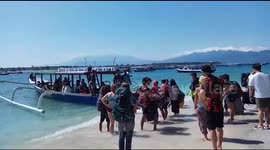 Tourist from Europe and Australia evacuation from Gili Trawangan Island after earthquake in Lombok, Indonesia.