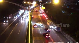Out-of-control lorry crashes over central reservation, damaging three vehicles