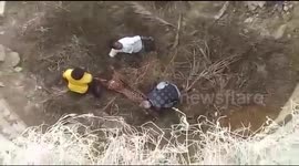 Terrified deer struggles to climb up 40-foot well