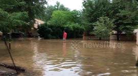 Flooded campsite following stormin in Ardèche, France