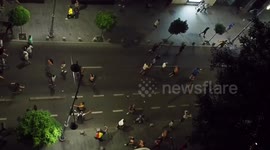 Overhead shot of chanting Romanian protesters