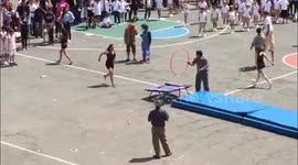 Girl falls trying to make a front flip