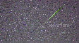 Spectacular green Perseid meteors streak across night sky