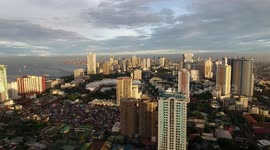 Manila Philippines aerial footage over downtown