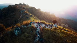 Malaysia's popular hiking trail of Broga Hill captured at sunrise by drone camera